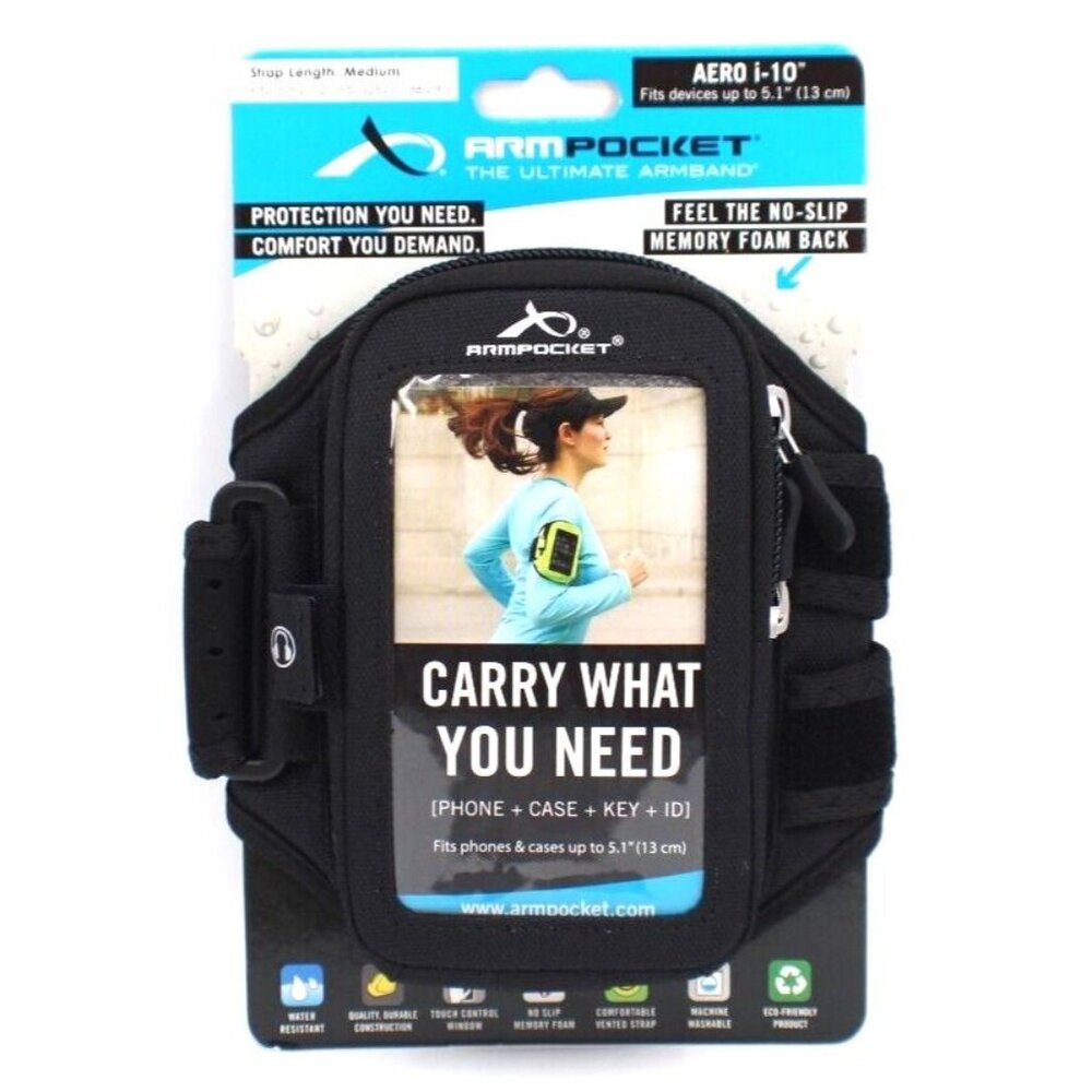 Armpocket Aero i-10 Runners Phone/Key/ID Holder Black With Adjustable Strap NOS